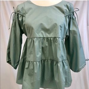 RARE Zara Tiered Ruffle Poplin Blouse